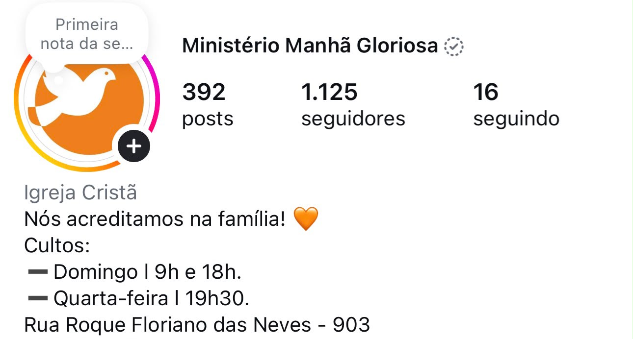Perfil da Igreja Manhã Gloriosa no Instagram